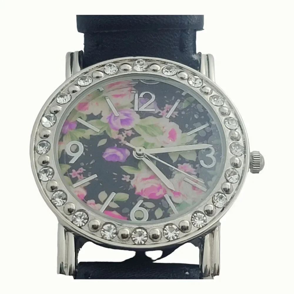 Ladies floral‎ wrist watch rhinestone accent quartz watch gifts for women